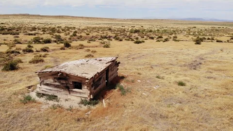 Pull Back Over Ghost Town Building in Nevada Desert - Aerial Drone Video stock 114485565
