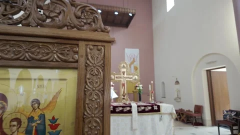 Pull Back Reveal of Church Altar Interior Stock Footage 336584264