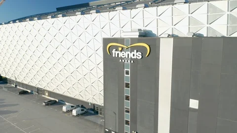 Pull back reveal shot of Friends Arena in Stockholm, Sweden Stock Footage 128104146