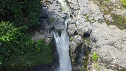 Pull Back Revealing Aerial View of Tegenungan Waterfall. Ubud Bali - Indonesi Stock Footage 113420641
