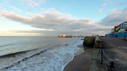 Pull back shot of high tide on the Norfolk coast Video stock 255538725
