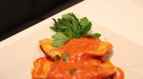 Pull Back shot of Lobster Ravioli Stock Footage