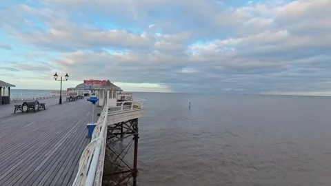 Pull back shot of the Victorian pier in the seaside town of Cromer Stock-Footage 255533179