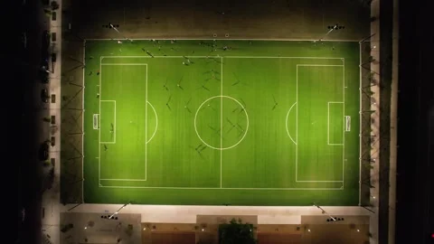 Pull back of soccer game overhead Stock Footage 240222085