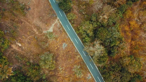 Pull Back SpinningTop Down Drone Shot of Road on Dry Landscape at Nusa Penida Video stock 113823258
