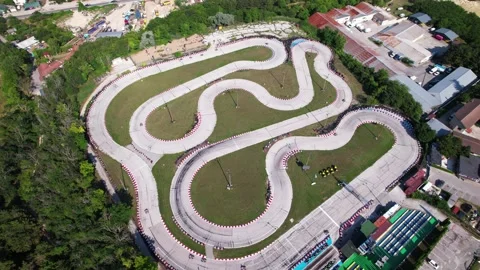 Pull back view of karting race Stock Footage 204952934