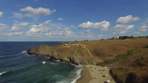 Pull back view of Veleka Beach, Bulgaria Stock Footage 143939033