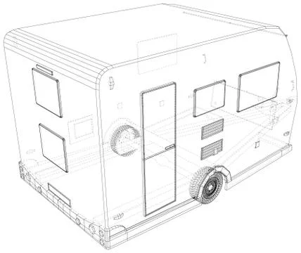 Pull behind camper. Wire-frame. Vector Illustration of Trailer. The layers of Illustrazione stock