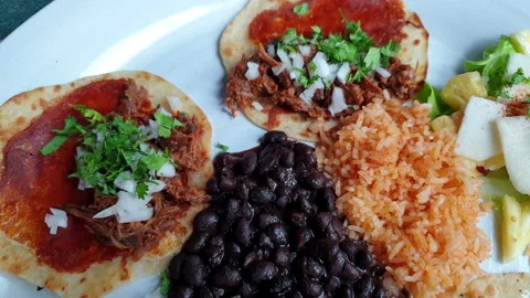 Pull carnitas chorizo soft taco mexican spicy food with salsa cilantro bean.. Stock Footage 248309740