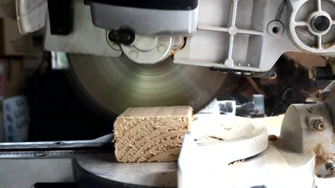 Pull Down Circular Saw Cutting Through Wood Video stock 132974250