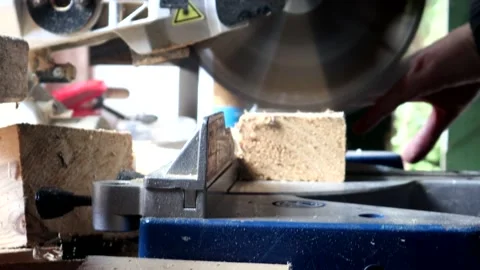 Pull Down Circular Saw Cutting Through A Block Of Wood 스톡 동영상 138110083