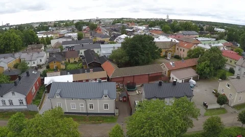 Pull up drone shot of Rauma city in Finland Stock Footage 95492479
