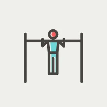 Pull up exercise in bar thin line icon Stock Illustration