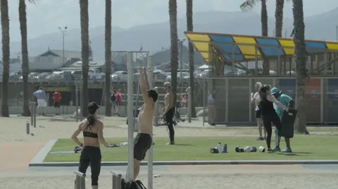 Pull Up Exercise at Beach - Super Slow Motion 240FPS Stock Footage 63421572