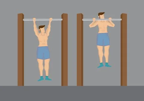 Pull Up Exercises Using Outdoor Chin-Up Bar Vector Cartoon Character Illustra Stock Illustration