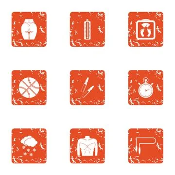 Pull up figure icons set, grunge style Stock Illustration