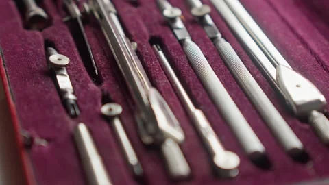 Pull Focus Across Drafting Tools Set, Organized Precision Instruments Display Stock Footage 333469110
