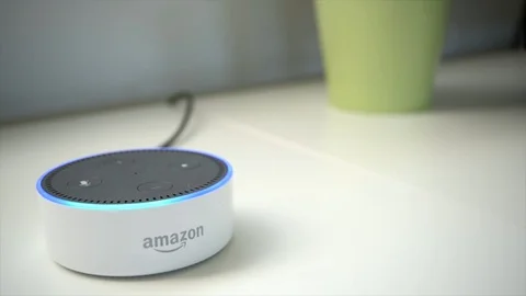 Pull Focus Activating Amazon Dot With Speech Recognition Stock Footage 86165312