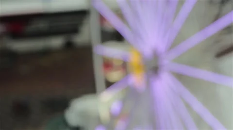 Pull Focus Aerial Shot Ferris Wheel Cars Spinning - Christmas Attractions Lights Stock-Footage 44523904