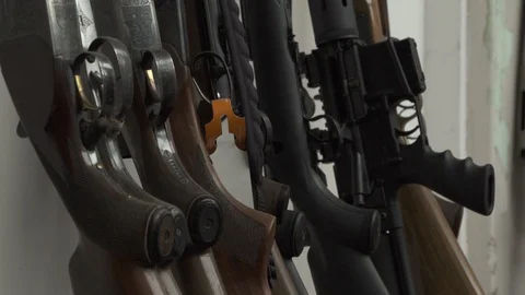 Pull focus from AR-15 assault rifle Stock Footage
