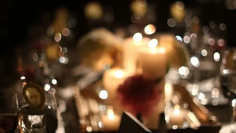 Pull focus banquet table set fancy nice bokeh Video stock 11142184