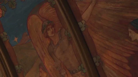 Pull Focus Blur on Angel Art - Very Old Ancient Church Painted Ceiling Stock-Footage 49662773