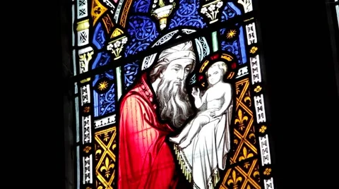 Pull Focus Blur - Day Light Colors Through Church Beautiful Stained Glass Window 動画素材 49662797