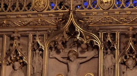 Pull Focus Blur of Marble Jesus Sculpture on Altar in Church Stock-Footage 49662744