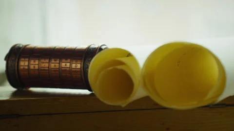 Pull Focus Reveals Cryptex and Scrolls, Hidden Code Awaiting Discovery Stock Footage 334088562