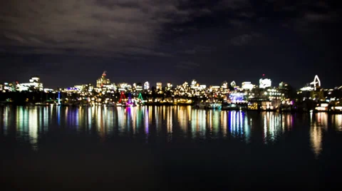Pull focus shot of False Creek night traffic Video stock 35113851