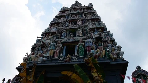 Pull Focus of Sri Mariamman Temple Gopuram Structure, Singapore Stock Footage 109536617