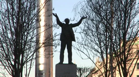 Pull from Larkin Statue, O'Connell Street, Dublin Stock Footage 397040