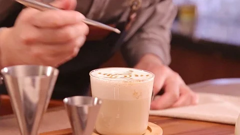 Pull a Line on the Tea Latte Pattern Stock Footage 121715312