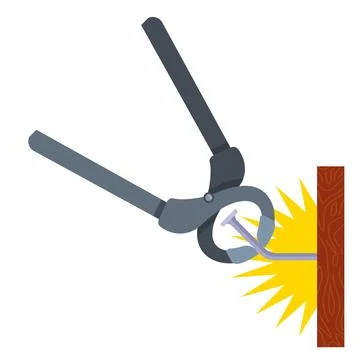 Pull a nail out of wood using tools. Illustrazione stock