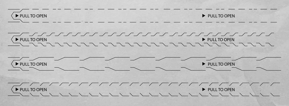 Pull to open tear strip set with perforated lines Stock Illustration