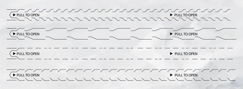 Pull to open tear strip set with perforated lines Stock Illustration
