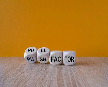 Pull or push factor symbol. Concept word Pull factor and Push factor Stock Photos