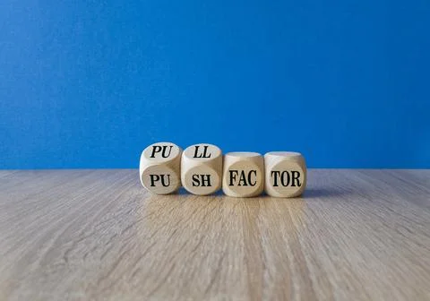 Pull or push factor symbol. Concept word Pull factor and Push factor Stock Photos