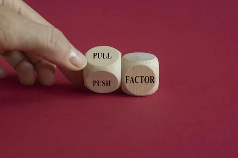 Pull or push factor symbol. Concept word Pull factor and Push factor Stock Photos