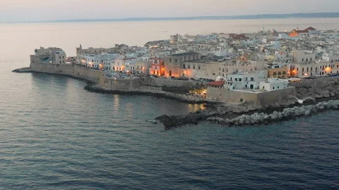 Pull Out Drone Shot Of Gallipoli While Seagull Chases It Stock Footage 120039192