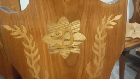 Pull Out Family Crest Handcrafted Chair Interior Stock Footage 341827073