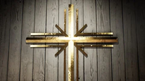 A Pull out from golden cross down to cgi bible pages turning Stock Footage 155224945