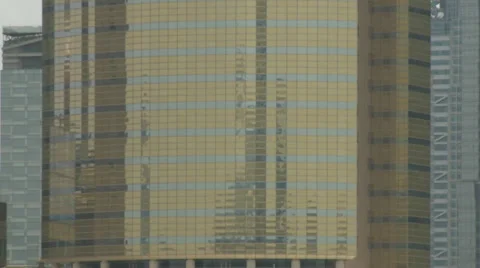 Pull out from shimmering gold Aurora building to river boat Stock Footage 38170063