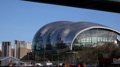 Pull out shot Newcastle upon Tyne bridges across the Tyne river UK 4K Stock Footage 105361518