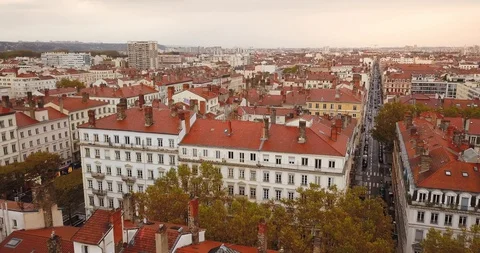 Pull Out Through City | Lyon France | Cinematic Drone Footage - Tourism &amp; Travel Vídeo Stock 129413846