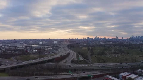 Pull out wide shot of Kosciuszko  bridge Stock Footage 262095684