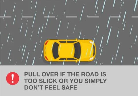 Pull over if the road is too slick or you simply don't feel safe. Top view. Stockillustratie