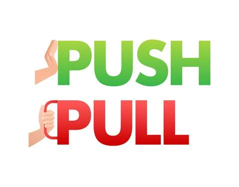 Pull push in flat style on white background. Vector design Illustrazione stock