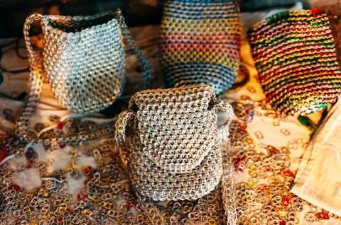 Pull-tab coca-cola bag on the market Stock Photos