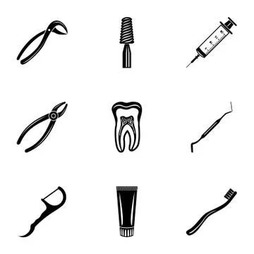Pull a tooth icons set, simple style Stock Illustration
